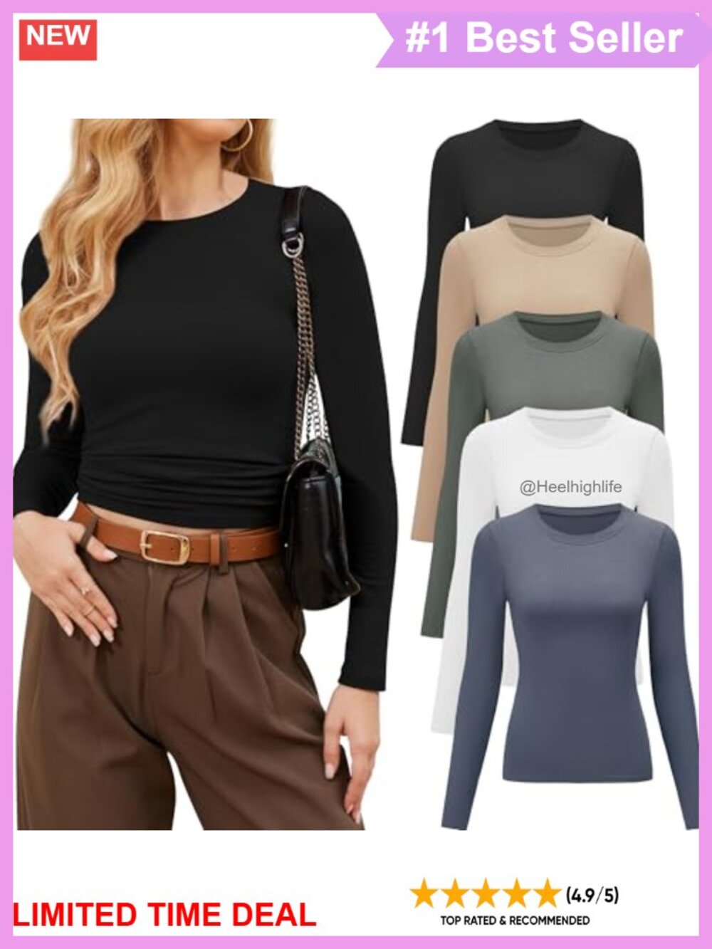 Women's Long Sleeve Workout Tops Crew Neck Fitted Basic Tees Yoga Gym